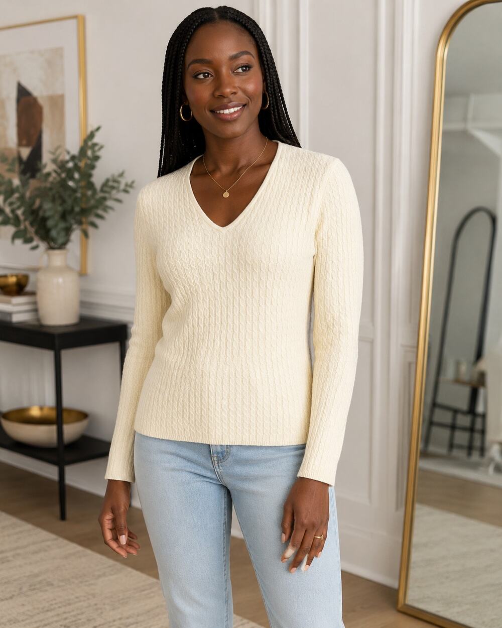 Ann Taylor Cashmere Ivory V-Neck Knit Sweater Women's XS